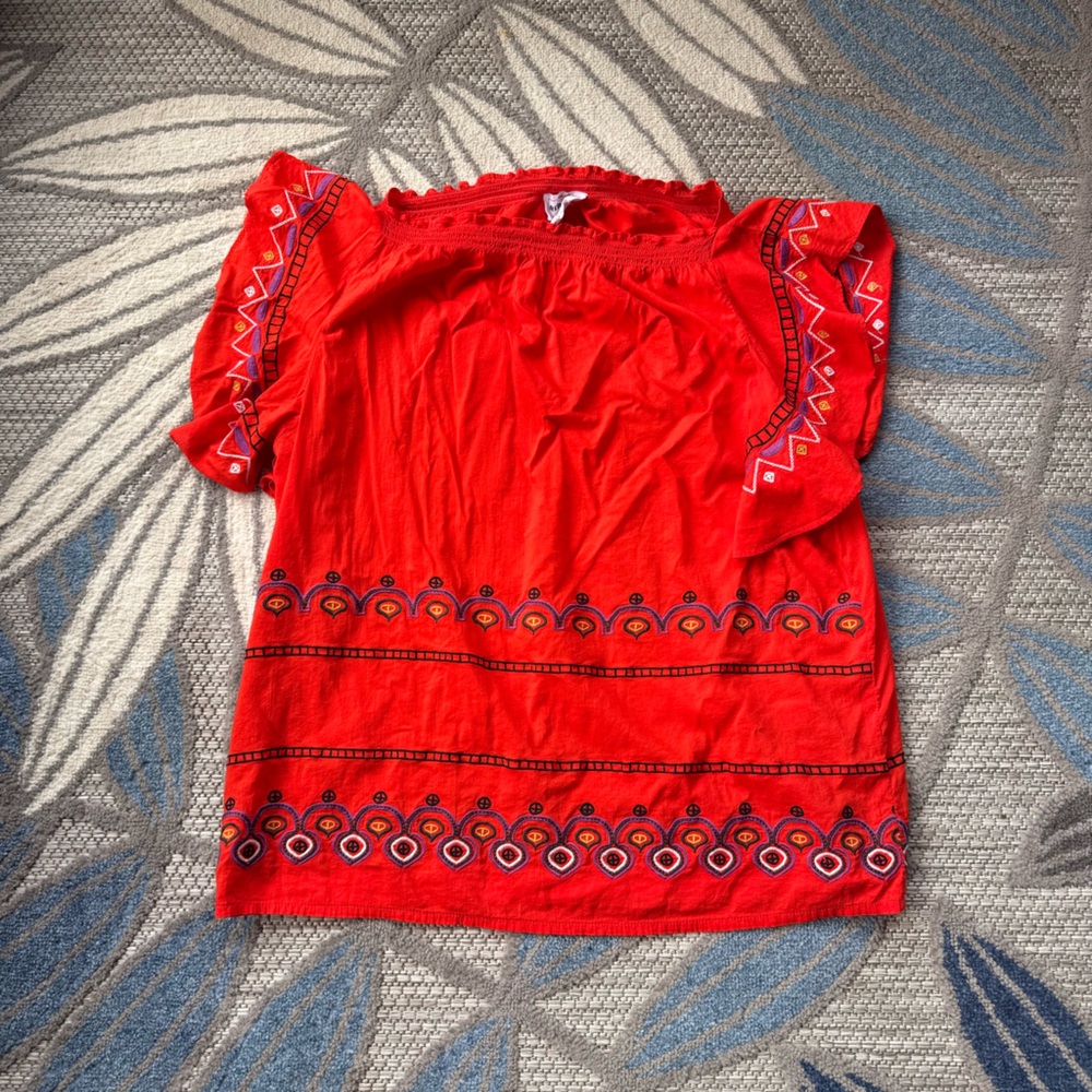 For‎ the Republic Women's Red Orange Blouse Embroidered Top Size XL